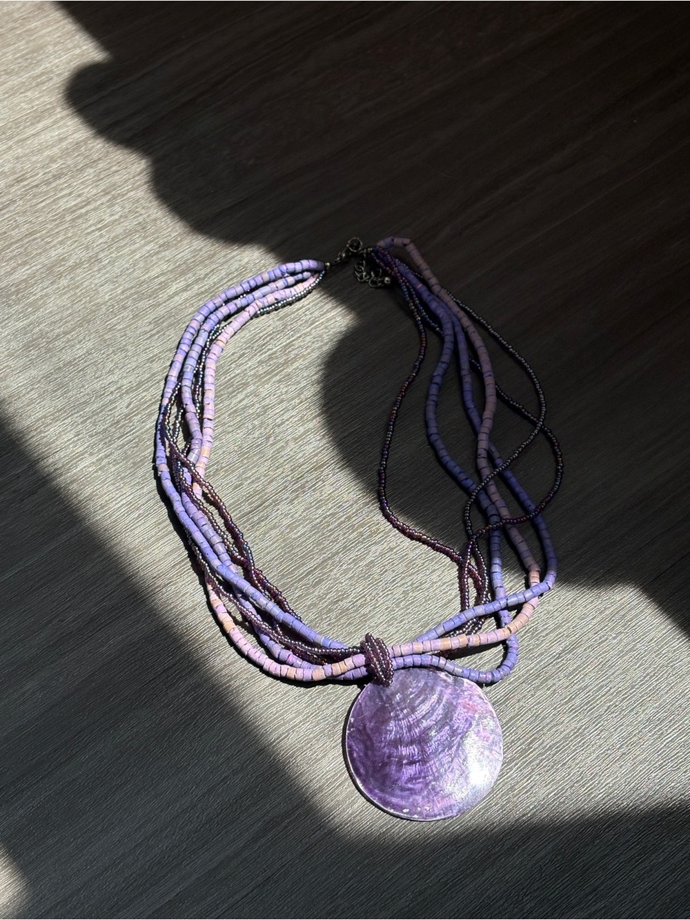 Bohemian Bead Necklace with Round Shell Pendant - Unbranded